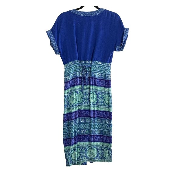 Vtg JSJ Petites Women Midi Dress Sz 12 Blue Linen Blend Short Sleeve 80 90s 92-5 - Picture 2 of 12